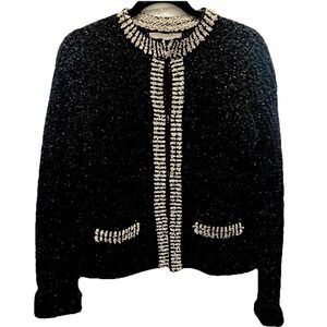 360SWEATER Black Textured Knit Sweater Boucle Quiet Luxury Preppy Size S